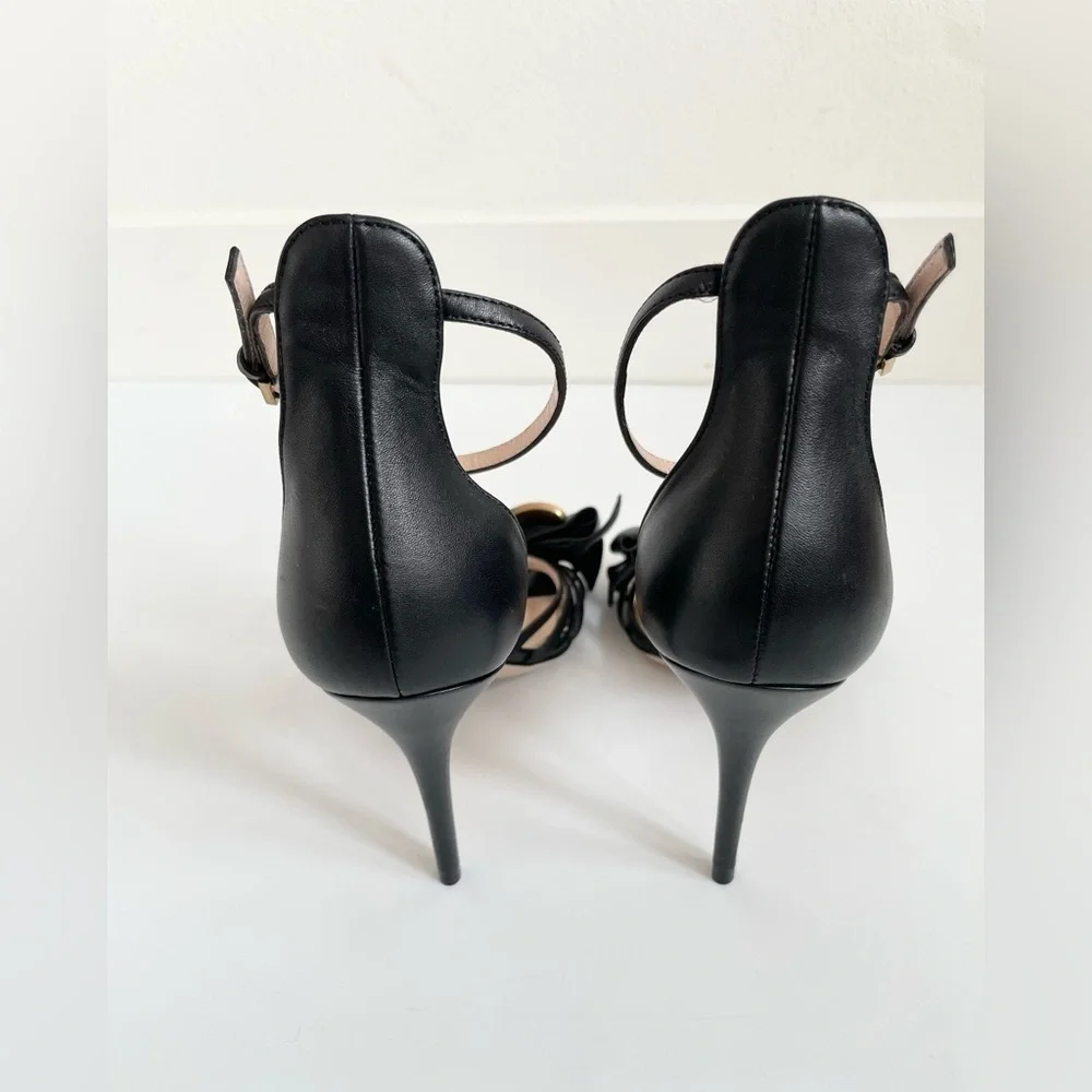 Gucci Black Nappa Leather Charlotte Queen Margaret bee embellished heels EU 38.5 - Picture 7 of 10
